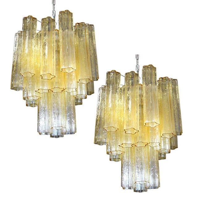 Tube Chandeliers in Gold Murano Glass, 1970s, Set of 3 For Sale - Image 3 of 16