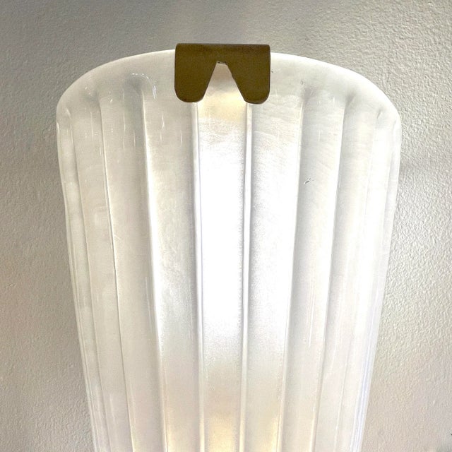 Modern Italian Art Deco Design Iridescent Frosted White Murano Glass Sconces - a Pair For Sale - Image 10 of 11