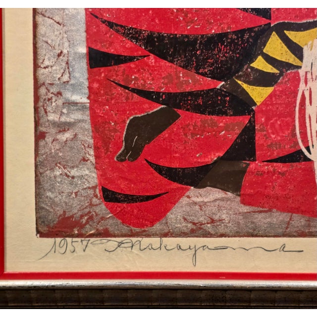 Tadashi Nakayama "Akai Fuku" (Red Coat) Vintage 1957 Japanese Woodblock Print For Sale In Los Angeles - Image 6 of 10