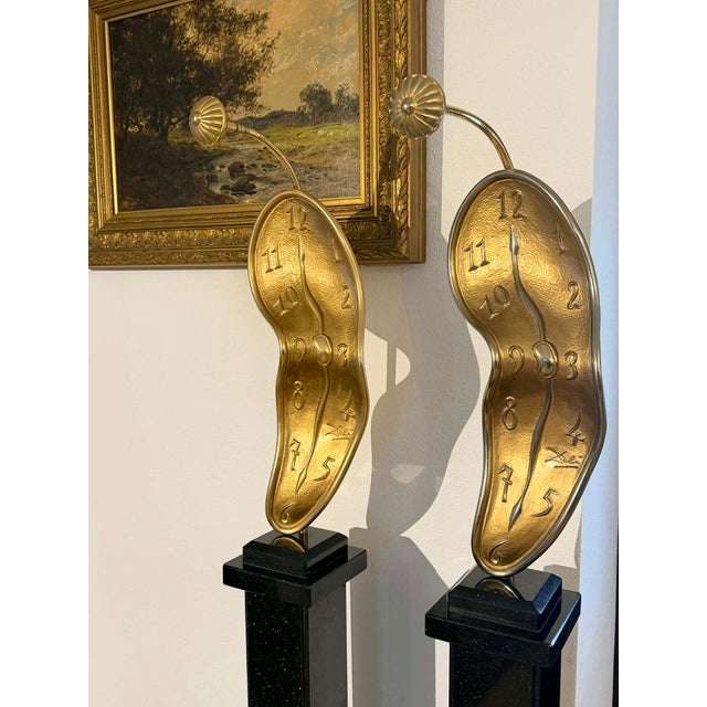 Bronze Salvador Dali, Profile of Time (Time in the Fourth Dimension), 1970 - A Pair Mounted on Marble Columns For Sale - Image 8 of 16