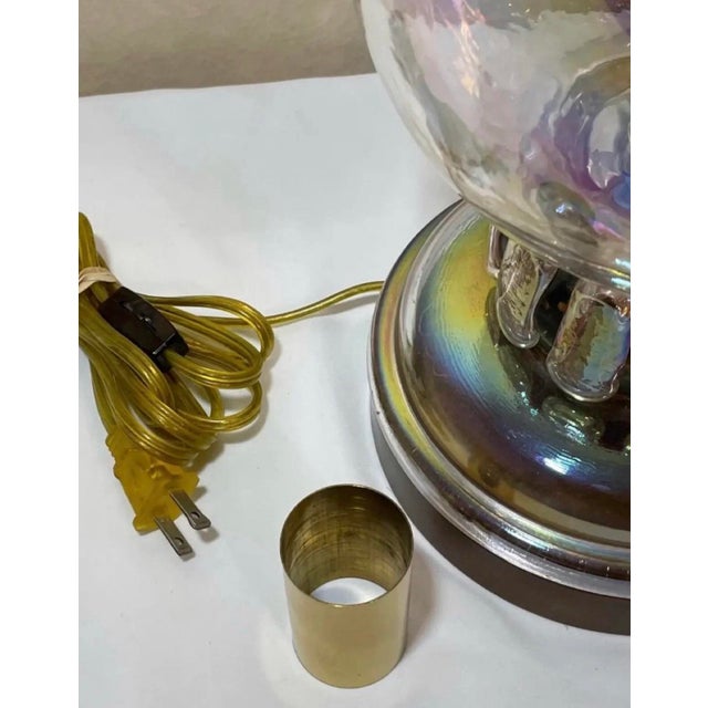 Mid 20th Century Brutalist Derflingher Style Blackened Copper Iridescent Caged Glass Hurricane Lamp For Sale - Image 11 of 12