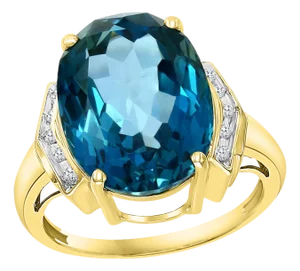 7 Carat Natural Blue Topaz and Diamond Cocktail Ring 14 Karat Yellow Gold Estate