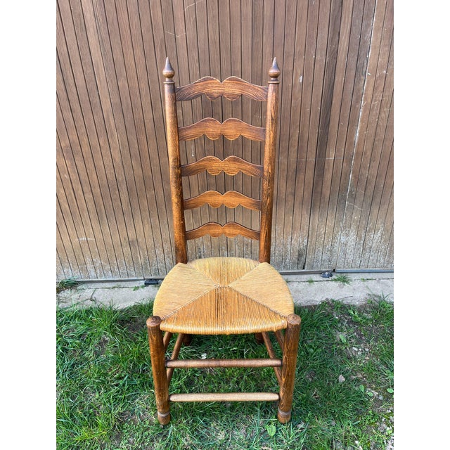 Vintage French Country Ladderback Chairs in Oak and Rush, 1960s, Set of 6 For Sale - Image 4 of 14