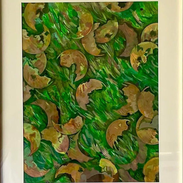 Asparagus Vintage Boho Original Abstract Oil Painting on Paper For Sale - Image 8 of 12