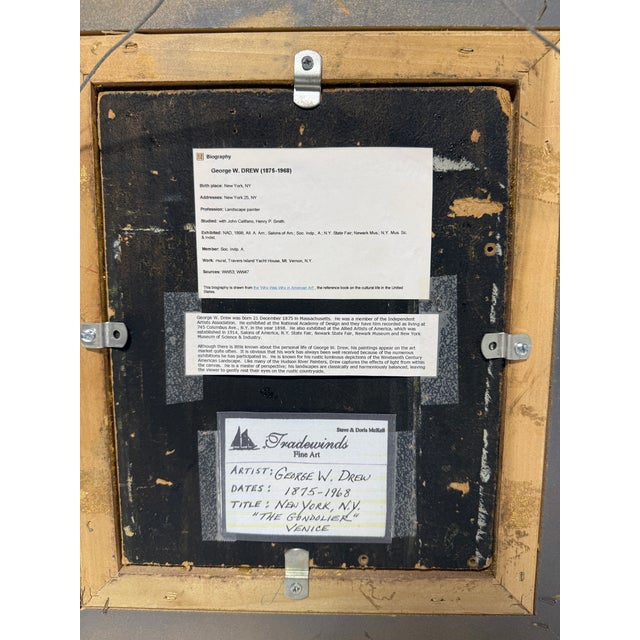 George W. Drew (American, 1875–1968) "The Gondolier Venice" Oil Painting For Sale - Image 9 of 9