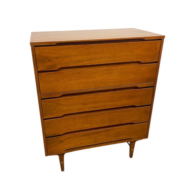 Stanley Furniture Vintage Mid Century Modern 4-Drawer Highboy Dresser by Stanley Furniture For Sale - Image 4 of 10