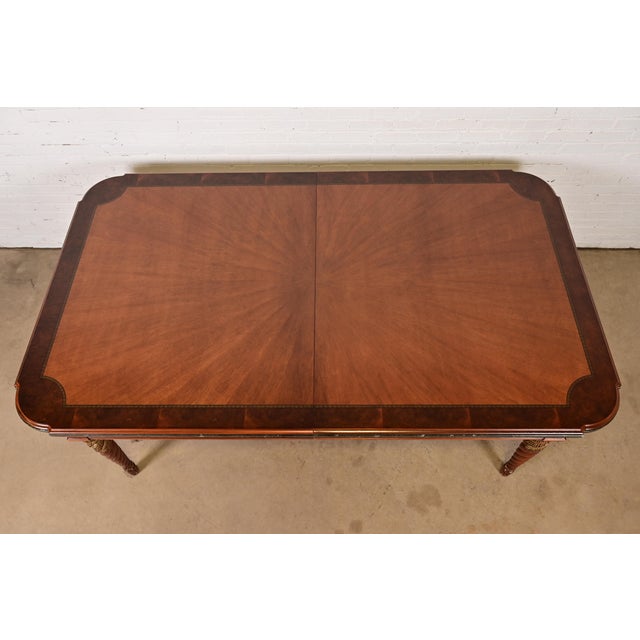 Henredon Grand Provenance Italian Neoclassical Inlaid Cherry and Burl Wood Parcel Gilt Extension Dining Table For Sale - Image 10 of 17