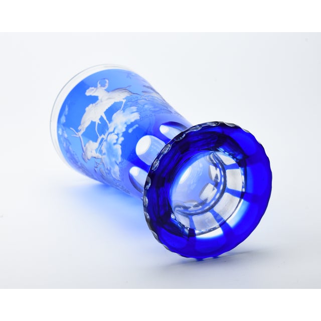 Mid 19th Century 19th Century Bohemian Cobalt Blue Cut and Engraved Glass Spill Vase For Sale - Image 5 of 5