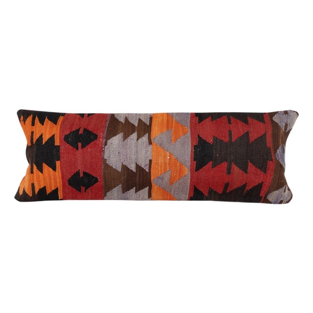 12"x35" Hand-Woven Kilim Cushion Cover. Vintage Pillowcase. Lumbar Pillow Cover For Sale