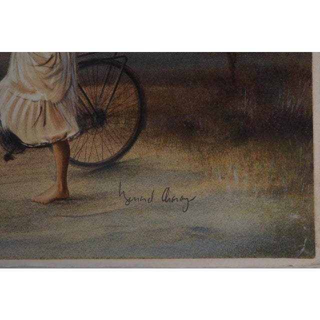 Bernard Charoy, Young Girl on a Bicycle, Lithograph For Sale - Image 4 of 7