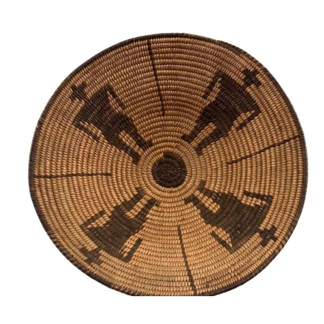 Native American Style Pictorial Basket With Geometric Figural Motif, having four figures, Circa. 1920s. Made of bear...