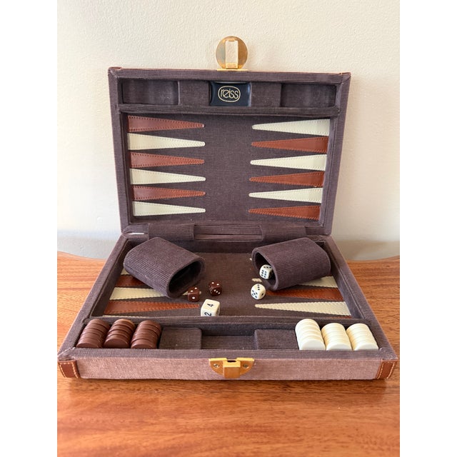 Vintage classic Backgammon game in brown corduroy case. One of the world's oldest and most beloved games. Though set is...