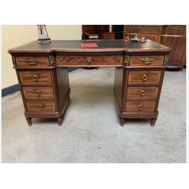 Wood Antique Art Nouveau Desk with Bronze Decorations, 1900 For Sale - Image 7 of 13