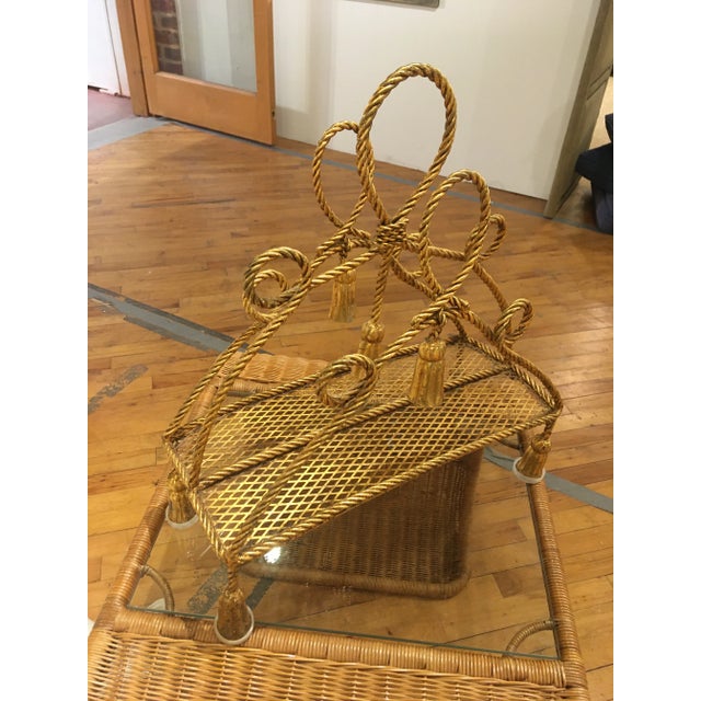 Gold Hollywood Regency Gold Tassel Magazine Rack For Sale - Image 8 of 9