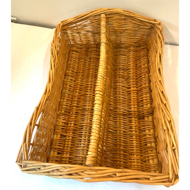 Wood Vintage Divided Wicker Tray For Sale - Image 7 of 8
