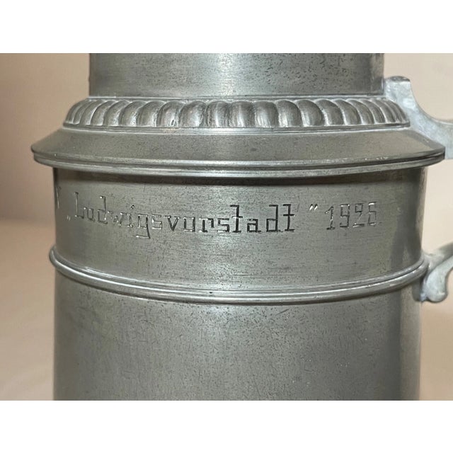 Antique 1926 Handmade Pewter Lidded German Honorary Presentation Beer Stein Mug For Sale In New York - Image 6 of 13