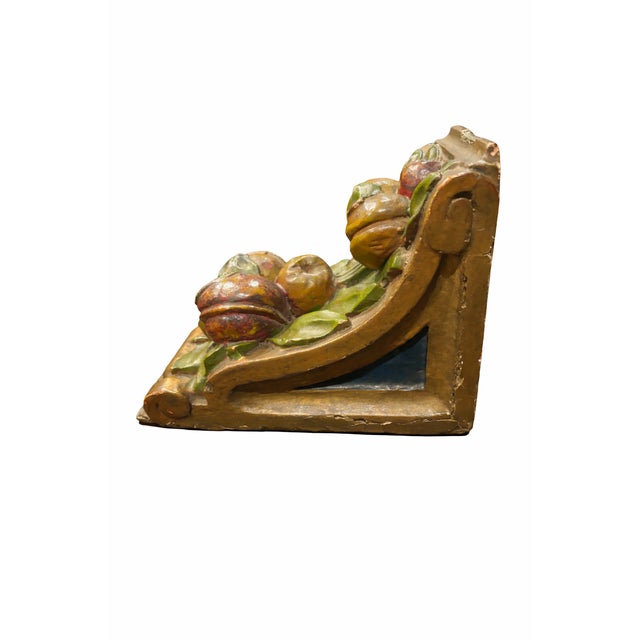 Antique late 19th-century Barbola-style decorative corbel or architectural ornament featuring a richly sculpted fruit and...