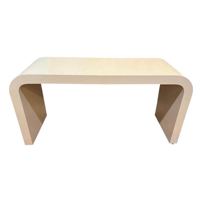1980's Off White Laminate Waterfall Console Table. | Chairish