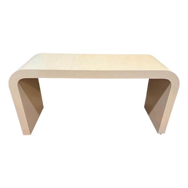 1980's Off White Laminate Waterfall Console Table. For Sale