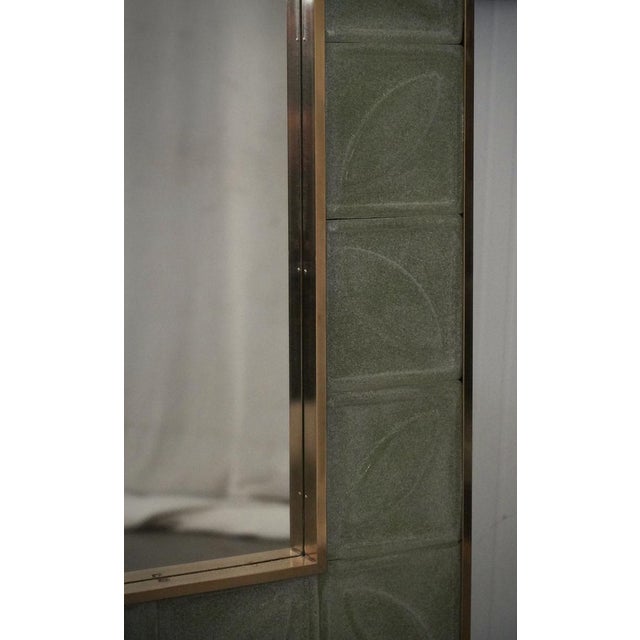 2000 - 2009 Mid-Century Italian Murano Green Art Glass and Brass Console Wall Mirror For Sale - Image 5 of 11