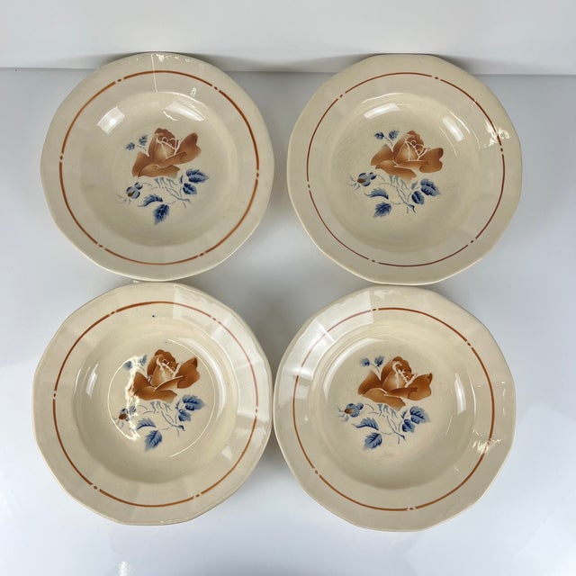 20th Century Soup Plates with Floral Motif from Sarreguemines, 1920s, Set of 4 For Sale - Image 6 of 11