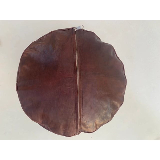 Brown Coffee Moroccan Leather Pouf Cover For Sale - Image 4 of 10