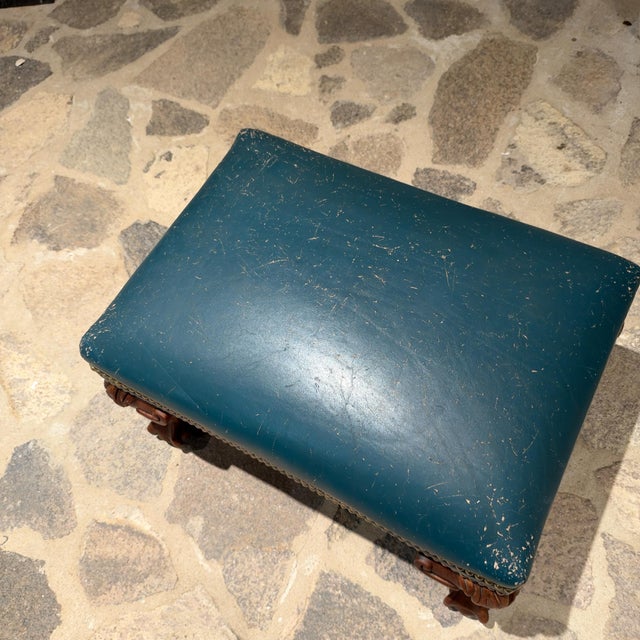 Chippendale or Georgian Style Vintage Leather Footstool Antique For Sale - Image 11 of 12