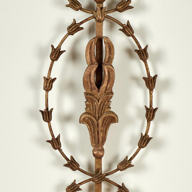 1920s 1920s Large Antique Italian Gilt Wood and Metal Neoclassical Wall Sconces - a Pair For Sale - Image 5 of 17