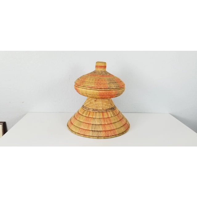 Vintage Artisanal African Hand Woven Pedestal Bowl With Lid/Sold For Sale - Image 9 of 9