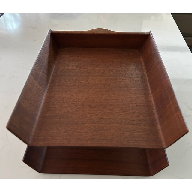 Vintage Florence Knoll Walnut Two-Tier Pivoting Letter Tray — Knoll Associates For Sale In San Antonio - Image 6 of 7