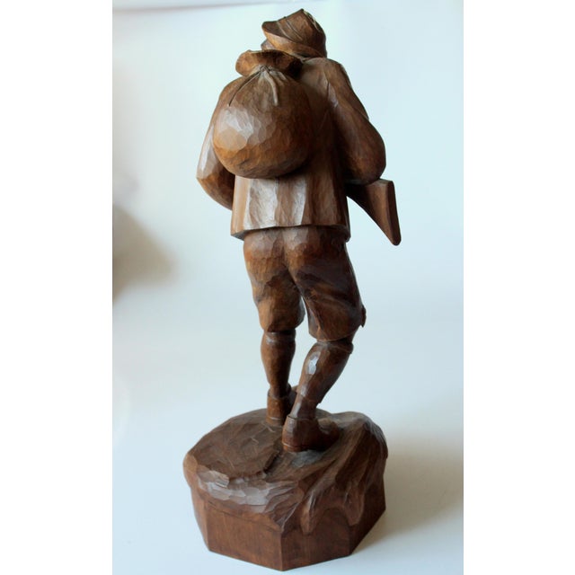 Brown 1930s - Antique Handcarved Wooden Sculpture of a Hunter For Sale - Image 8 of 10