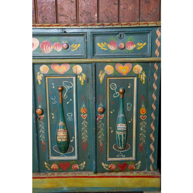 1940s Hand-Painted Folk Art Bar Cabinet by Peter Hunt in Green For Sale - Image 9 of 13