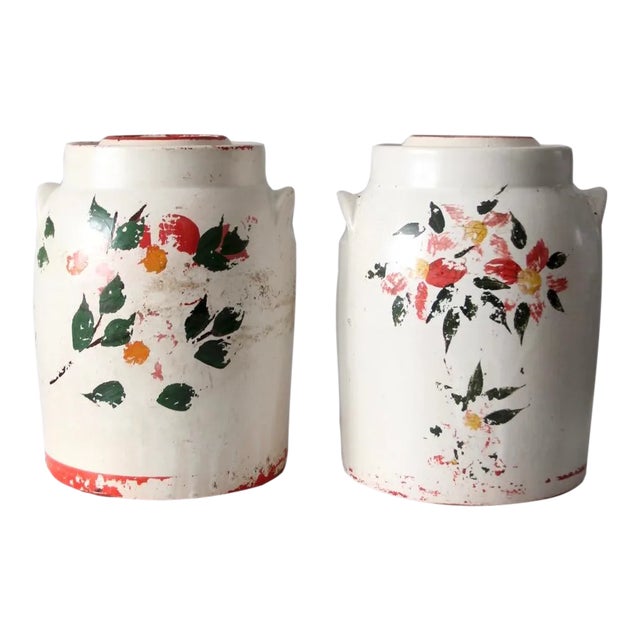 Vintage Stoneware Cookie Jars - Set of 2 For Sale
