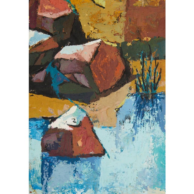 MCM Abstract Landscape Acrylic Painting on Mat Board Cubism For Sale - Image 4 of 7