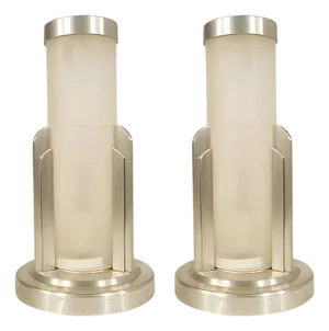 1980s Streamline Machined Aluminum Cylinder Café Table Lamp Pair by Saturn Lighting