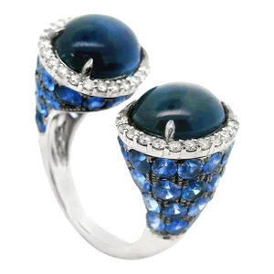 Sapphire Diamond 18k White Gold Open Ring Size 6.5