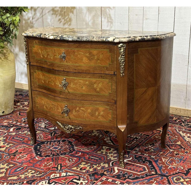 Louis XV Commode in Rosewood, Oak and Marble Top, 1960s For Sale - Image 3 of 18