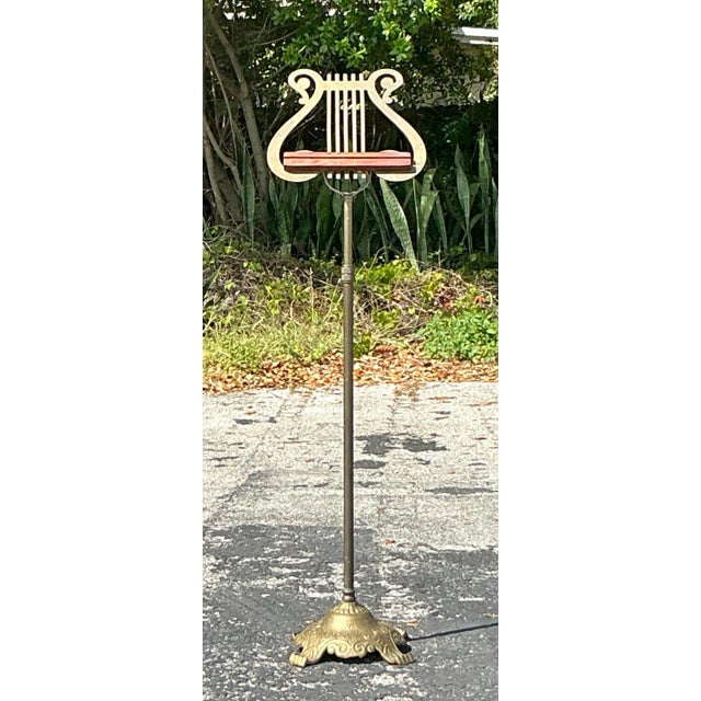 Mid 20th Century Vintage Regency Brass Lyre Music Stand For Sale - Image 5 of 10