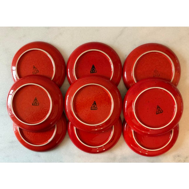 Ceramic Set of 9 Red Gerz West Germany Pottery Saucers For Sale - Image 7 of 9