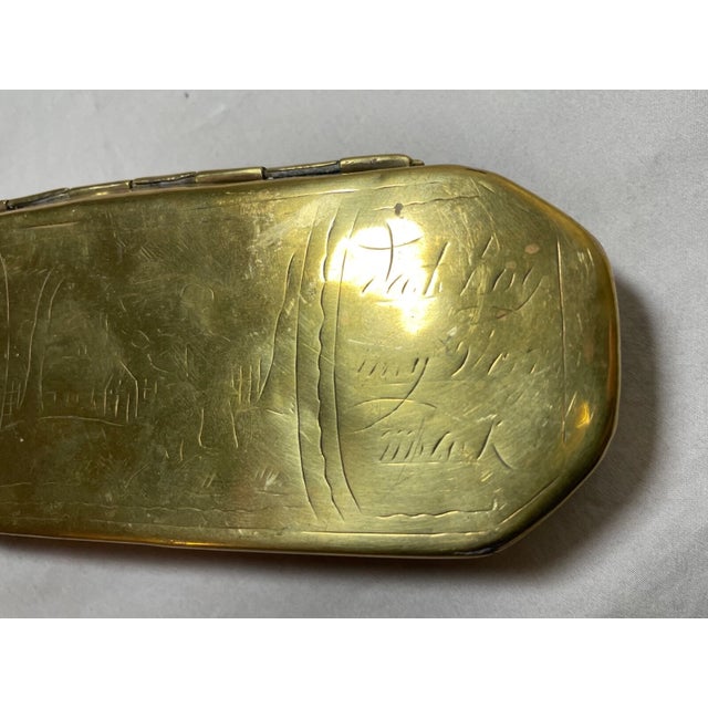 Arts & Crafts Share Rare Antique 18th Century Hand Tooled Engraved Brass Dutch Figural Snuff Box For Sale - Image 3 of 14