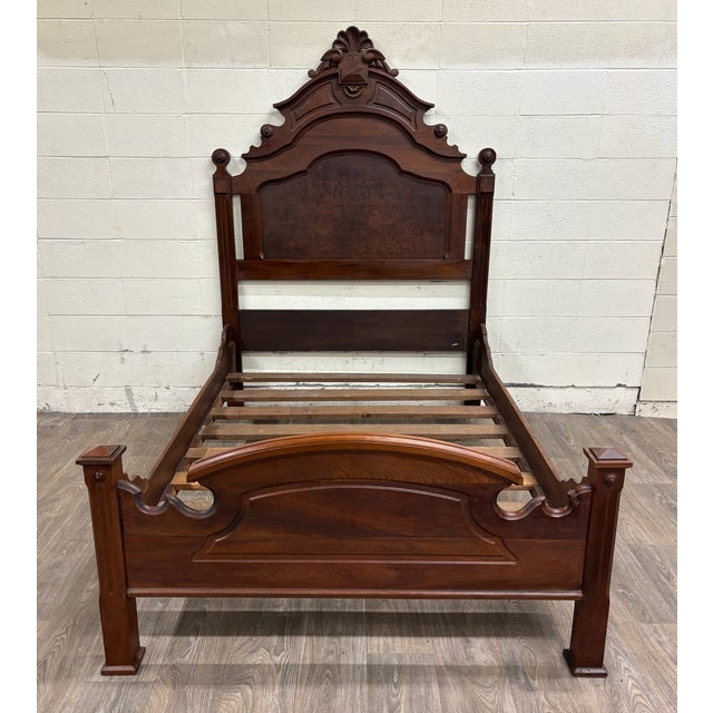 Victorian Antique Full Size Victorian Eastlake Monumental High Back Carved Walnut Bed For Sale - Image 3 of 9