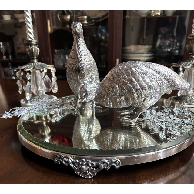 Metal Pair of Vintage Italian SilverPlate Quails For Sale - Image 7 of 9