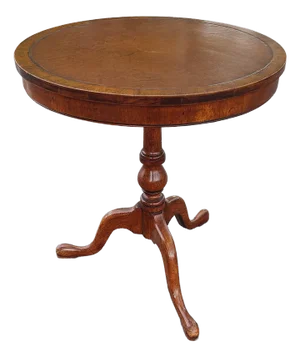 Mid 20th Century Antique English Georgian Style Mahogany Round Leather Top Pedestal Side Table