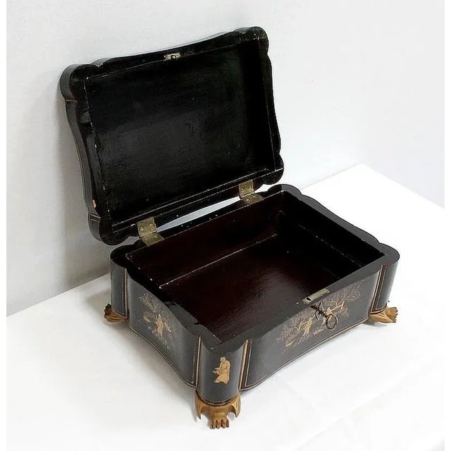 Large Napoleon III Japonaiserie Wooden Box Painted Black, Mid-19th Century For Sale - Image 4 of 18