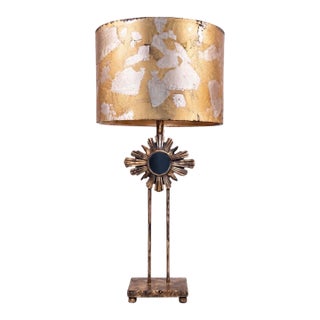 Late 20th Century Maison Charles Style Hollywood Regency Gilded Sunburst Table Lamp, Newly Painted For Sale