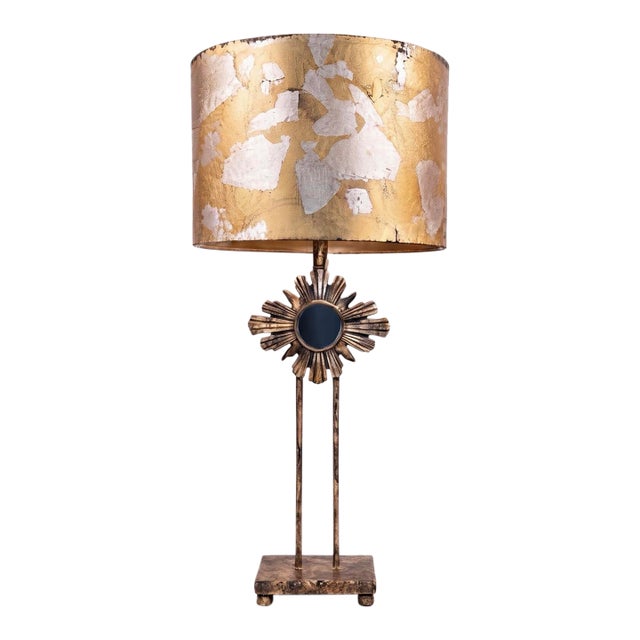Late 20th Century Maison Charles Style Hollywood Regency Gilded Sunburst Table Lamp, Newly Painted For Sale