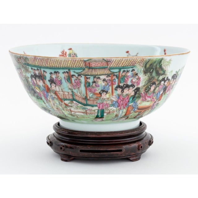 Chinese Famille Rose Porcelain Bowl, hand-enameled with ladies in a landscape scene to exterior and the eight immortals...