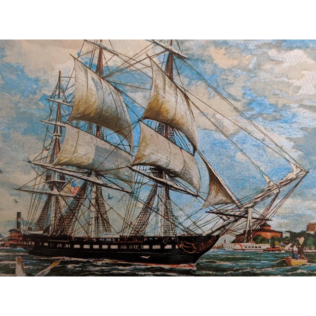 Brown Vintage Nautical Clipper Ship Color Foil Prints Framed in Faux Bamboo Frames- A Pair For Sale - Image 8 of 11