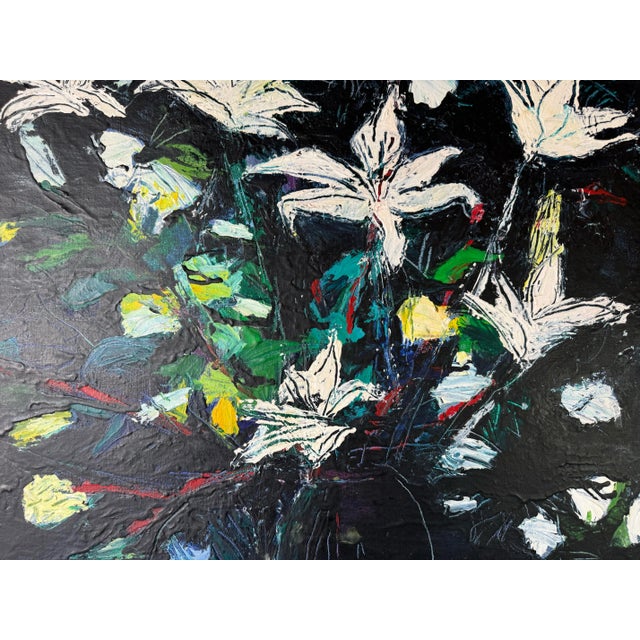 1984 Alessandra Gieffers " Lilies " Impressionist Acrylic Encaustic on Canvas Painting For Sale - Image 9 of 11