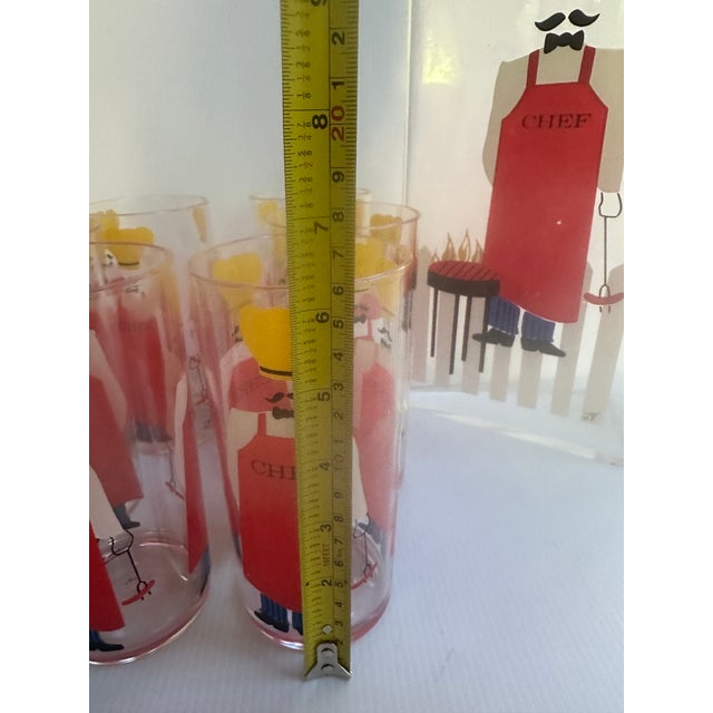 Ruby Red 1950s Mid-Century Modern h.j.stotter Acrilic "Barbecue Chef" Six Tumblers With Matching Pitcher - 7 pcs For Sale - Image 8 of 18